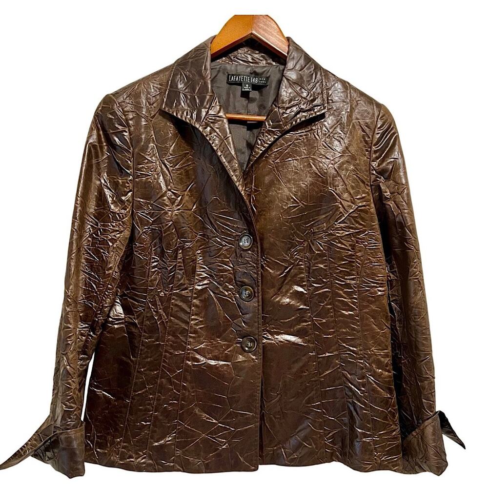 Lafayette 148 New York Brown Crinkle 
Textured Blazer – Women’s Size 12
